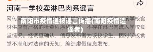 南阳市疫情通报谣言传播(南阳疫情造谣者)