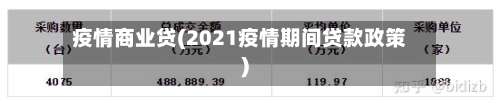 疫情商业贷(2021疫情期间贷款政策)-第1张图片